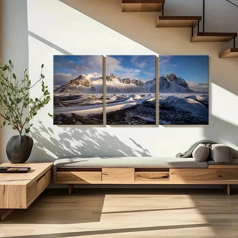 3pcs Snow Mountains Natural Landscape Wall Art Set Canvas Framed 50x70cm - High Quality Print 100% Australian Made Wall Canvas Ready to Hang - Bella Home Decor