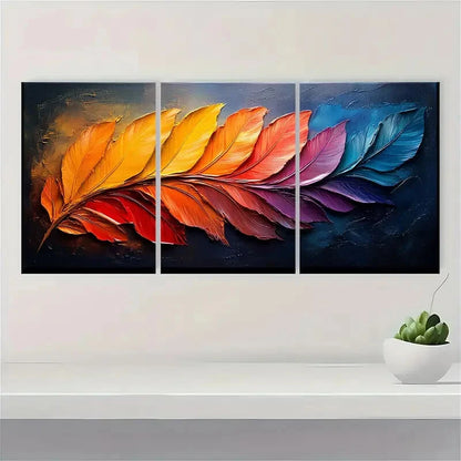 3pcs Art Abstract Colorful Feather Oil Painting Metal Print Ready to Hang Art - Bella Home Decor