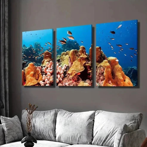 3pcs Marine Life & Colorful Coral Reefs Wall Art Canvas Unframed - High Quality Print 100% Australian Made Wall Canvas
