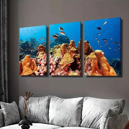 3pcs Marine Life & Colorful Coral Reefs Wall Art Canvas Unframed - High Quality Print 100% Australian Made Wall Canvas