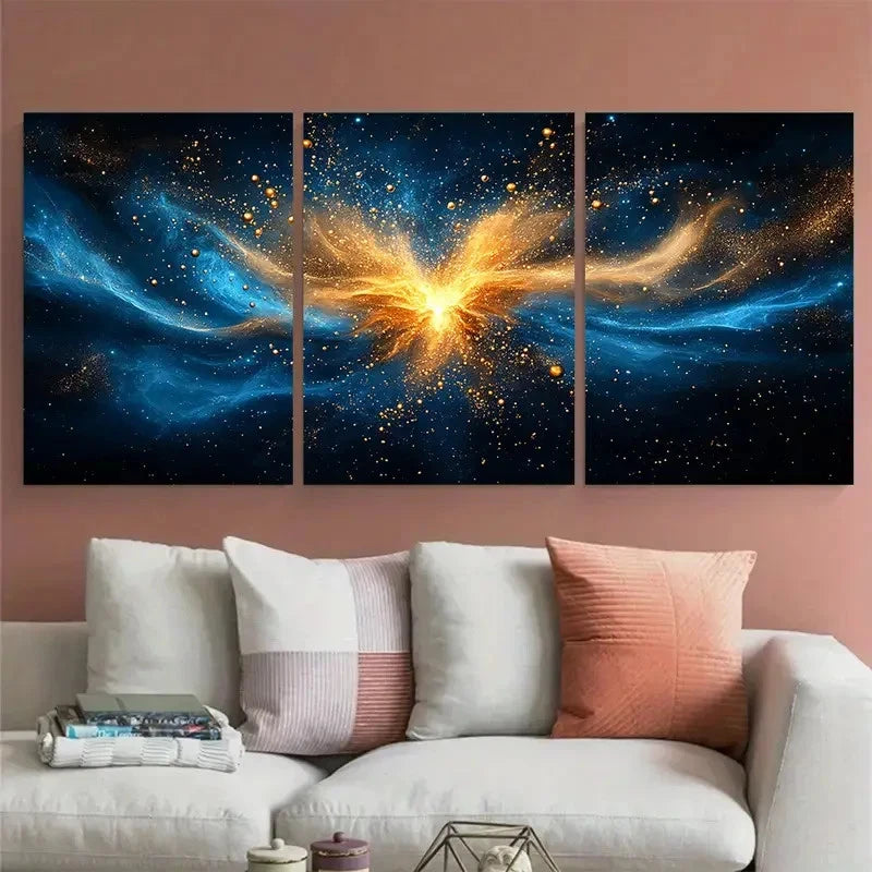 3pcs Elegant Golden Bubble Explosion Abstract Metal Print Ready to Hang Art