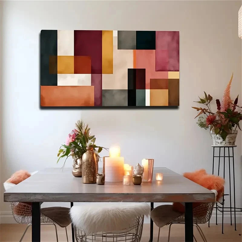 Abstract Geometric Beige Wall Art Canvas Office Home Room Framed 120x60cm