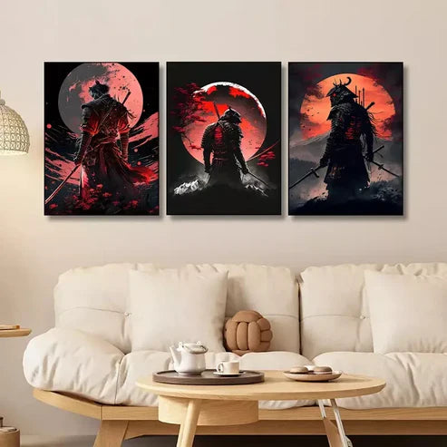 3pcs Cherry Blossom Sunset Japanese Samurai Wall Art Set Canvas Unframed - High Quality Print 100% Australian Made Wall Canvas - Bella Home Decor