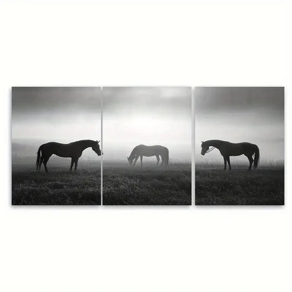 3pcs Minimal Equisterian Horse Monochrome Wall Art Set Canvas Framed 50x70cm - High Quality Print 100% Australian Made Wall Canvas Ready to Hang