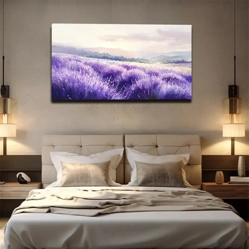 Lush Purple Flower Spikes Wall Art Canvas Office Home Room Framed 120x60cm