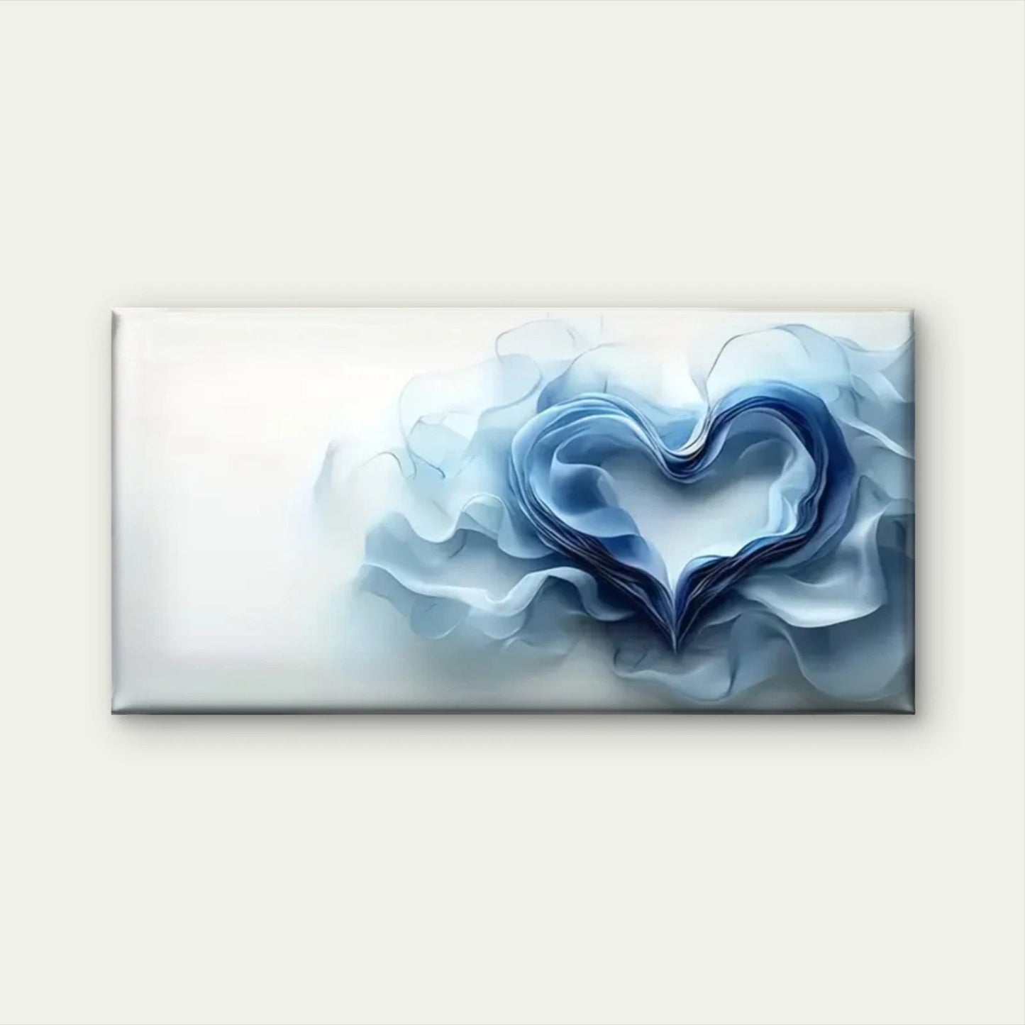 Blue & White Heart Design Wall Art Canvas Office Home Room Framed 120x60cm