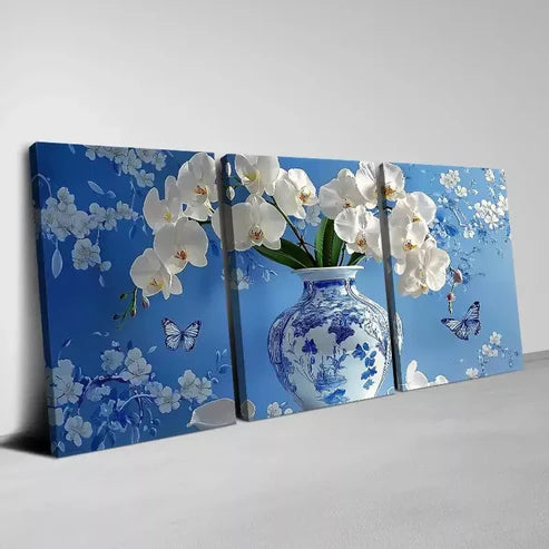 3pcs Calm Elegant Flowers & Butterflies Wall Art Set Canvas Unframed - High Quality Print 100% Australian Made Wall Canvas - Bella Home Decor