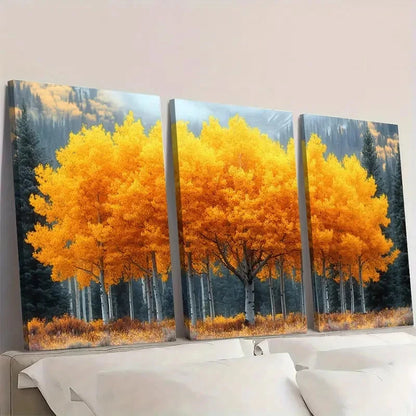 3pcs  Realistic Falling Leaves in Mustard Yell  Wall Art Set Canvas Framed 50x70cm - High Quality Print 100% Australian Made Wall Canvas Ready to Hang - Bella Home Decor