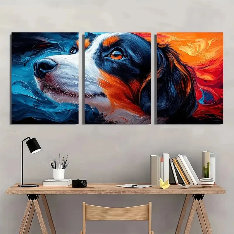 3pcs Blue Orange Black White Brown Dog Metal Print Ready to Hang Art - Bella Home Decor