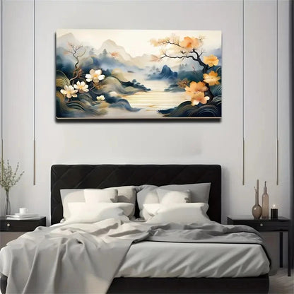 Serene Mountain & River Scene Wall Art Canvas Office Home Room Framed 120x60cm