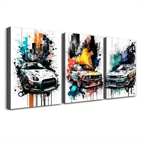 3pcs Aesthetic Colorful Vintage Classic Car Wall Art Canvas Unframed - High Quality Print 100% Australian Made Wall Canvas