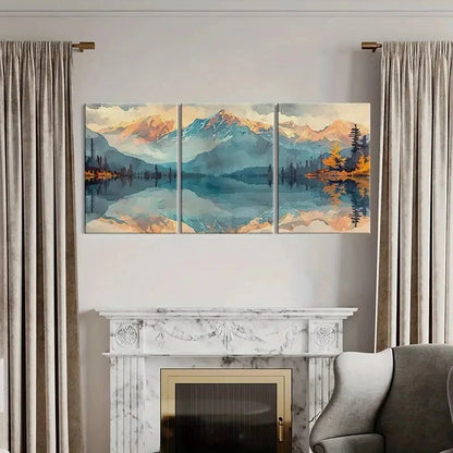 3pcs Watercolor Style Mountains Reflection Lake Metal Print Ready to Hang Art - Bella Home Decor