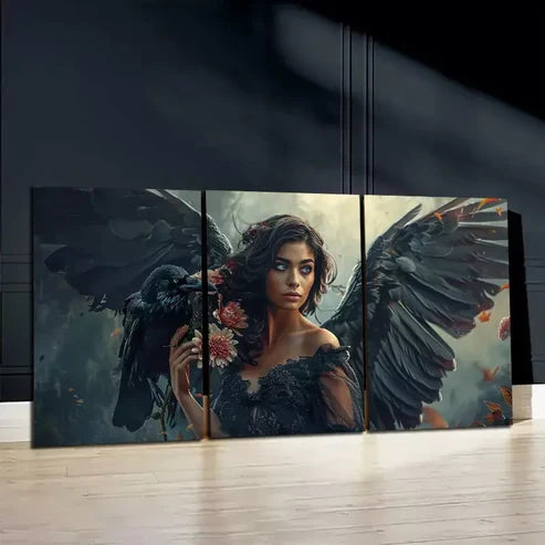 3pcs Crow On An Angles' Shoulder Art Canvas Unframed - High Quality Print 100% Australian Made Wall Canvas - Bella Home Decor