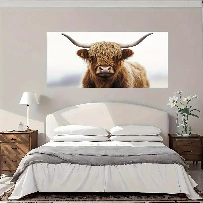 Highland Cow Portrait Wall Art Canvas Office Home Room Framed 120x60cm