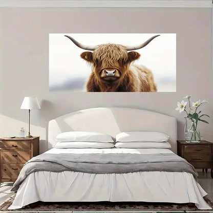 Highland Cow Portrait Wall Art Canvas Office Home Room Framed 120x60cm