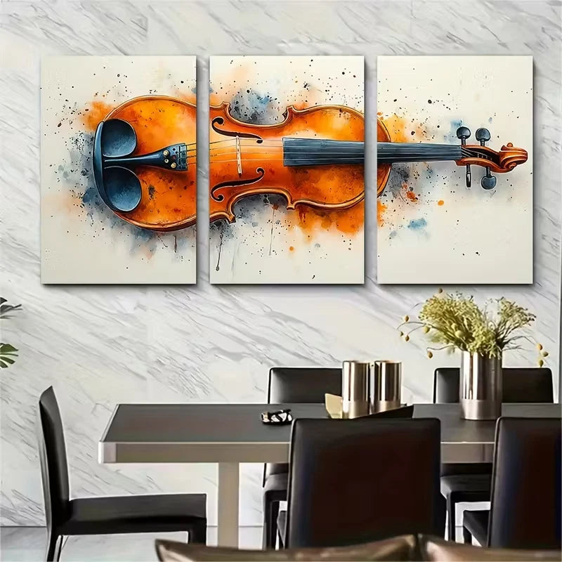 3pcs Abstract Violin Watercolour Metal Print Ready to Hang Art - Bella Home Decor
