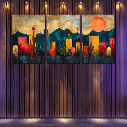 3pcs Vibrant Moon Plant Flowers Illustration Wall Art Set Canvas Framed 60x90cm - High Quality Print 100% Australian Made Wall Canvas Ready to Hang