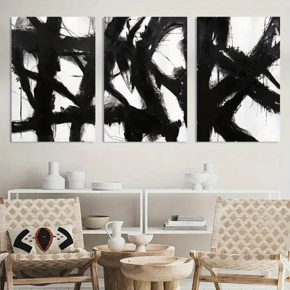3pcs Painting Black and White Abstract Wall Art Metal Print Ready to Hang Art - Bella Home Decor