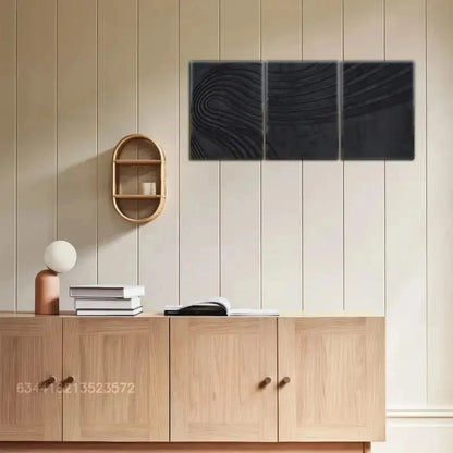 3pcs Black Wood Texture Art Wall Decor Metal Print Ready to Hang Art - Bella Home Decor