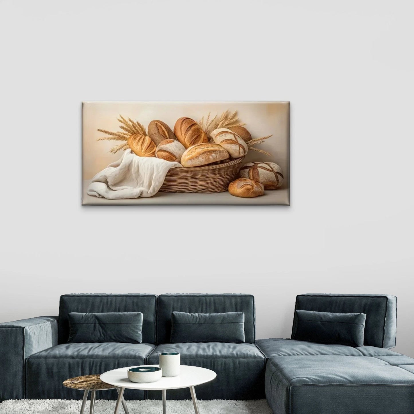 Bread Wheat Basket Wall Art Canvas Office Home Room Framed 120x60cm