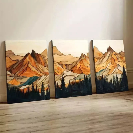 3pcs Mountain Forest Landscape Wall Art Set Canvas Framed 50x70cm - High Quality Print 100% Australian Made Wall Canvas Ready to Hang