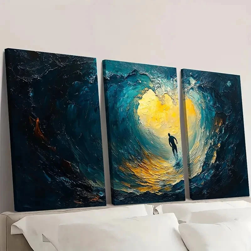 3pcs Blue & Golden Underwater Seascape ET  Wall Art Set Canvas Framed 60x90cm - High Quality Print 100% Australian Made Wall Canvas Ready to Hang - Bella Home Decor