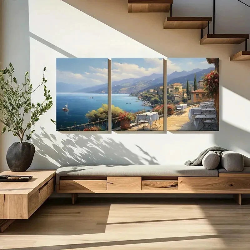 3pcs Mediterranean View Coastal Scenery Metal Print Ready to Hang Art - Bella Home Decor
