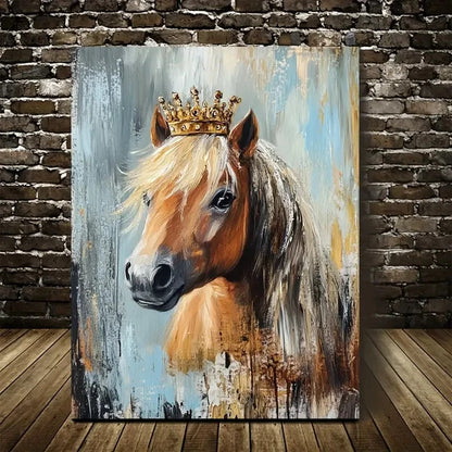 Miniature Horse with Golden Crown Painting 40x60cm Metal Print Ready to Hang