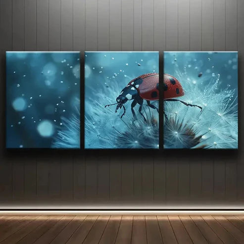 3pcs A Ladybug Red White Nature Beauty Perfect Wall Art Set Canvas Unframed - High Quality Print 100% Australian Made Wall Canvas