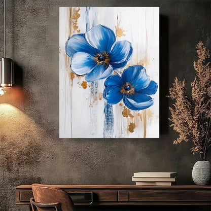 Beautiful Modern Blue Flower Painting 40x60cm Metal Print Ready to Hang - Bella Home Decor