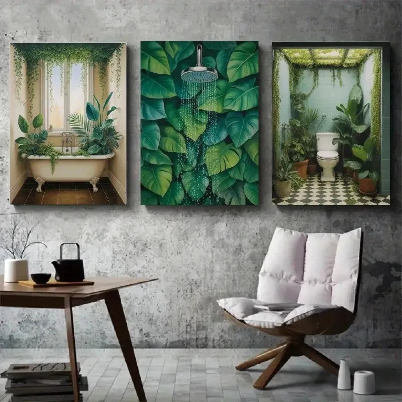 3pcs Bathroom Scenes with Shower Bathtub Metal Print Ready to Hang Art - Bella Home Decor