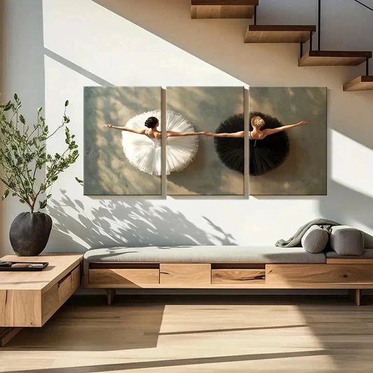 3pcs Black And White Ballet Dancers Wall Art Set Canvas Framed 50x70cm - High Quality Print 100% Australian Made Wall Canvas Ready to Hang