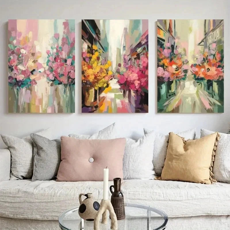 3pcs Floral Patterns Artwork, Floral  Wall Art Set Canvas Framed 50x70cm - High Quality Print 100% Australian Made Wall Canvas Ready to Hang