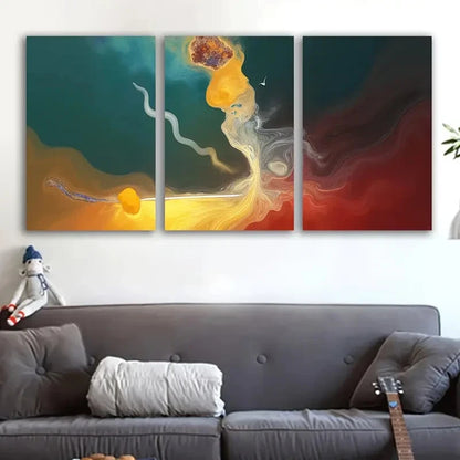 3pcs Vibrant Smoke Abstract Modern Art Wall Art Set Canvas Framed 40x60cm - High Quality Print 100% Australian Made Wall Canvas Ready to Hang