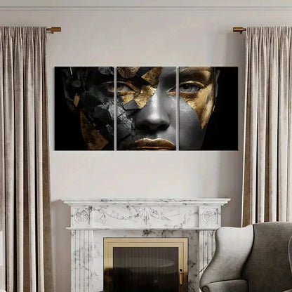 3pcs Abstract Art Golden Mask Metallic Metal Print Ready to Hang Art