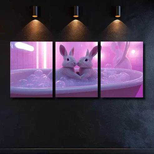3pcs Charming Rabbits in Bathtub Wall Art Canvas Unframed – High Quality Print 100% Australian Made Wall Canvas - Bella Home Decor