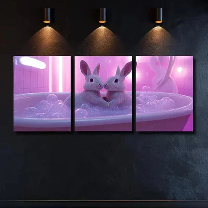 3pcs Charming Rabbits in Bathtub Wall Art Canvas Unframed – High Quality Print 100% Australian Made Wall Canvas - Bella Home Decor