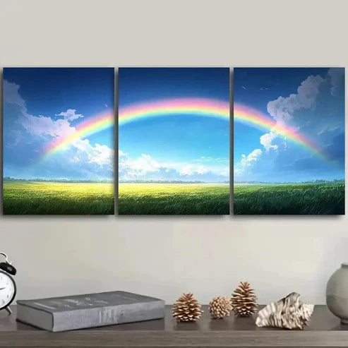 3pcs A Semi Circular Rainbow in the Sky Wall Art Canvas Unframed - High Quality Print 100% Australian Made Wall Canvas - Bella Home Decor