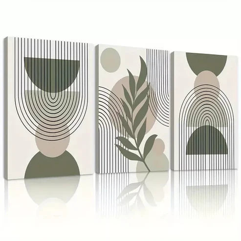 3pcs Green Sage Boho  Art with Golden Wall Art Set Canvas Unframed - High Quality Print 100% Australian Made Wall Canvas