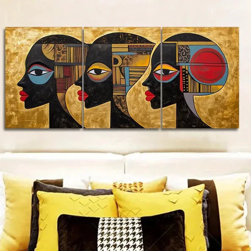 3pcs Black and Golden portrait abstract painting Wall Art Set Canvas Unframed - High Quality Print 100% Australian Made Wall Canvas - Bella Home Decor