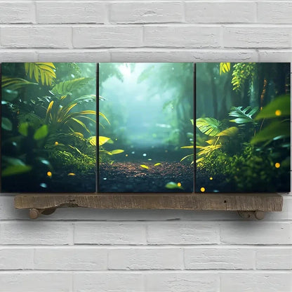3pcs Sunshine in The Forest Green Leaves Metal Print Ready to Hang Art - Bella Home Decor