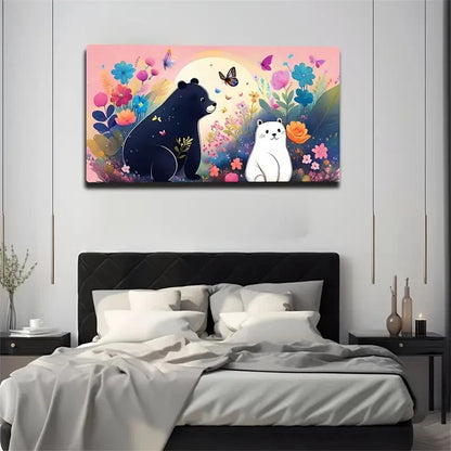 Whimsical Bear Cat Vibrato Wall Art Canvas Office Home Room Framed 120x60cm