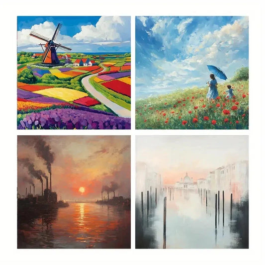 4pcs Floral Landscape Posters Wall Art Canvas Framed