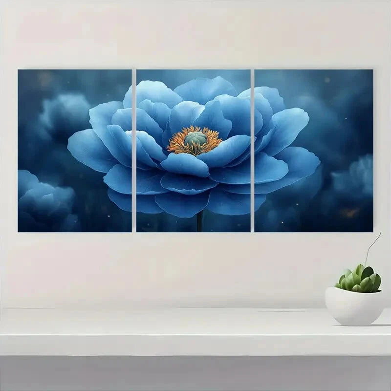 3pcs Light Blue Peony Flower Painting Metal Print Ready to Hang Art - Bella Home Decor