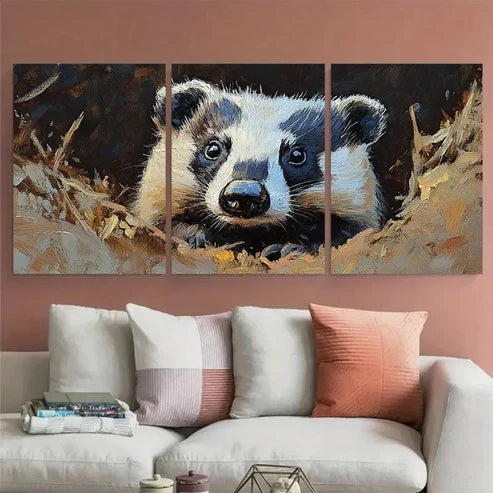 3pcs Badger Animal Portrait IllustrationEgg Wall Art Set Canvas Unframed - High Quality Print 100% Australian Made Wall Canvas - Bella Home Decor