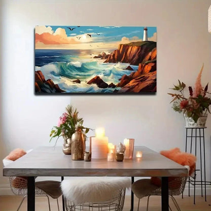 Coastline Serenity Rocky Wall Art Canvas Office Home Room Framed 120x60cm