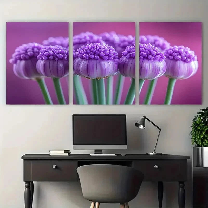 3pcs Allium Angulosum Purple Mouse Garlic Metal Print Ready to Hang Art - Bella Home Decor