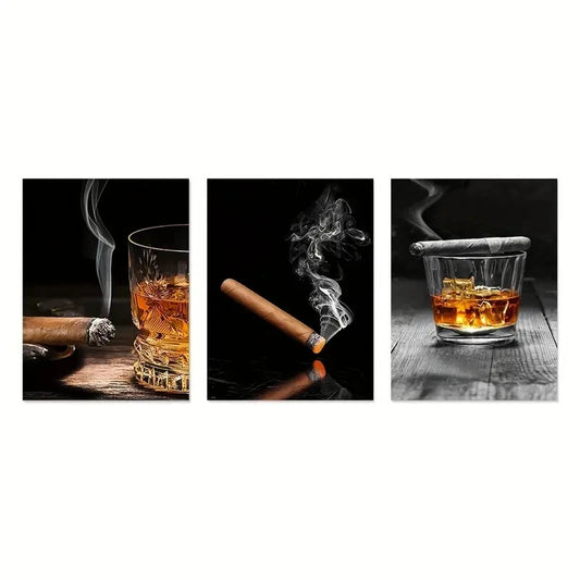 3pcs Vintage Art, Retro Poster Bar Metal Print Ready to Hang Art