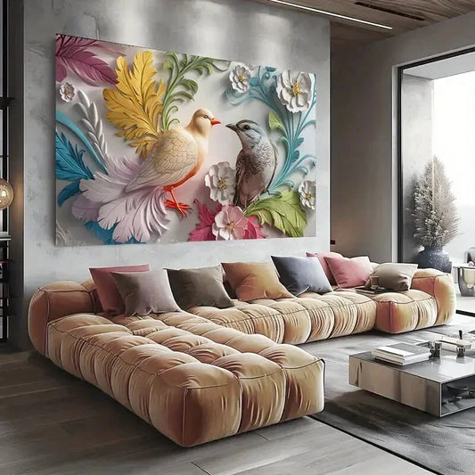 Vibrant Bird & Floral Wall Art wall canvas office home room framed 120x60cm - Bella Home Decor