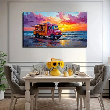 Food Truck By The Sea Nature Wall Art Canvas Office Home Room Framed 120x60cm